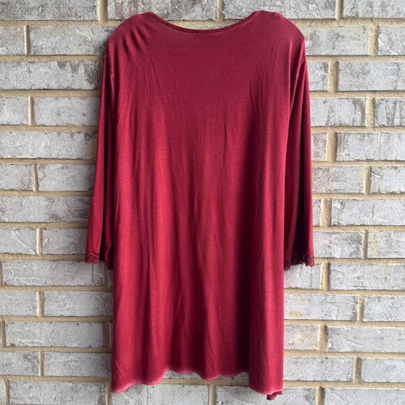 Ulla Popken 3/4 Sleeve Button Up Burgundy Red Lanenlook Tunic Blouse Size 20/22 - Picture 2 of 9